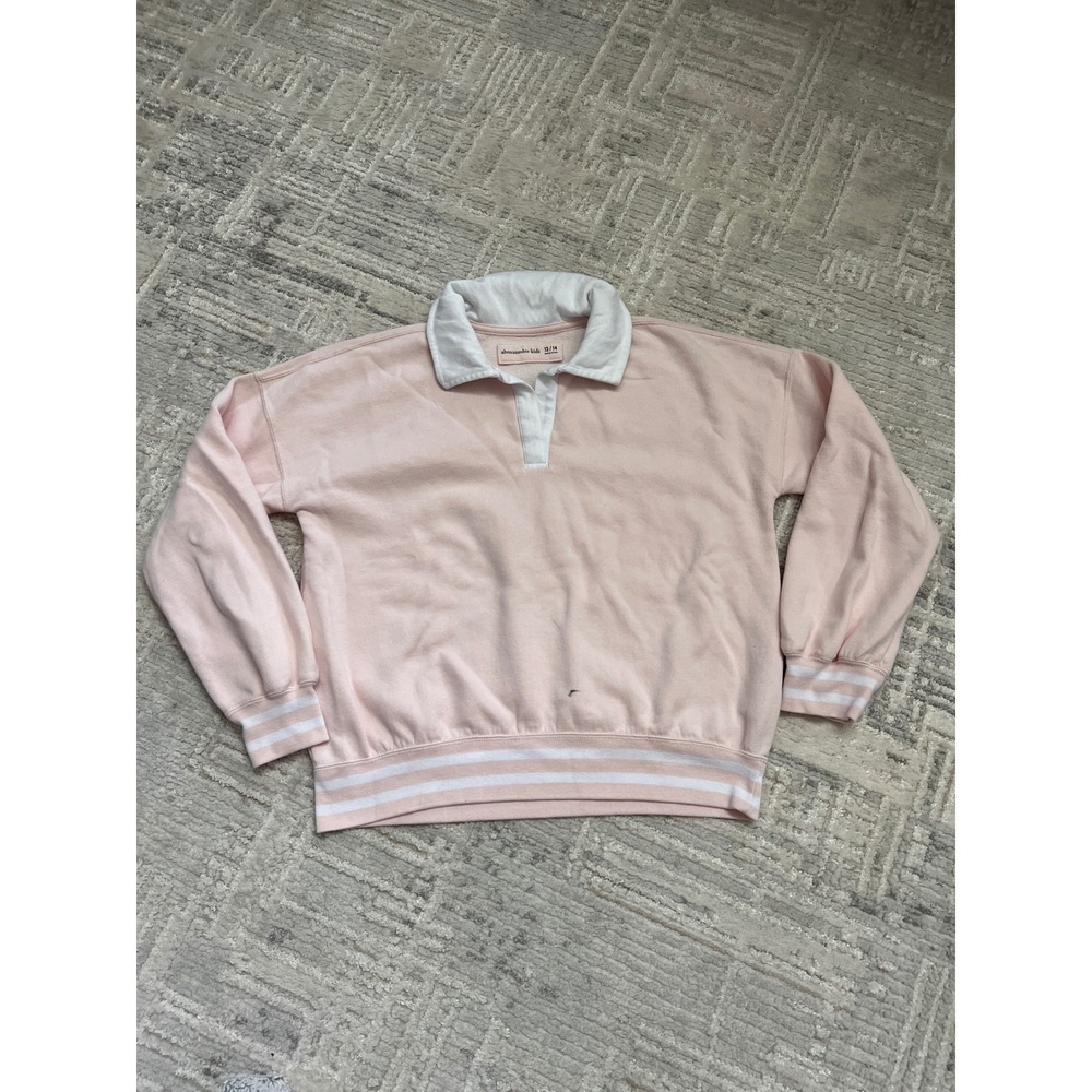 Abercrombie Kids Pullover Sweatshirt Pink Rugby‎ Collar Thumb Hole Size 13/14